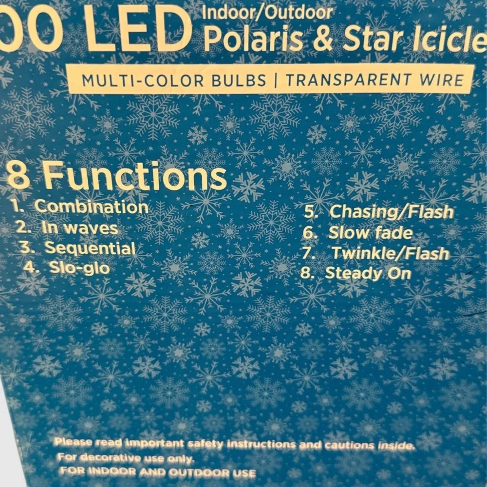 Holiday Style 100 Ct  LED Icicle Lights Stars Indoor/Outdoor 9 Ft String